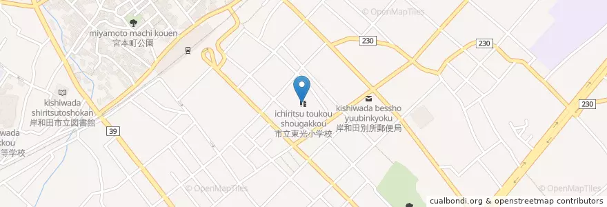 Mapa de ubicacion de 市立東光小学校 en 일본, 오사카부, 岸和田市.