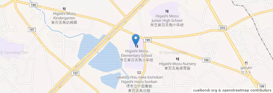 Mapa de ubicacion de 市立東百舌鳥小学校 en 일본, 오사카부, 사카이시, 中区.