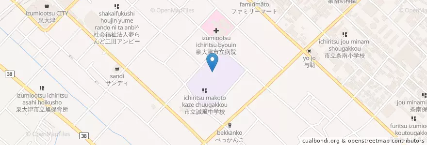 Mapa de ubicacion de 市立東陽中学校 en Japan, 大阪府, 泉大津市.