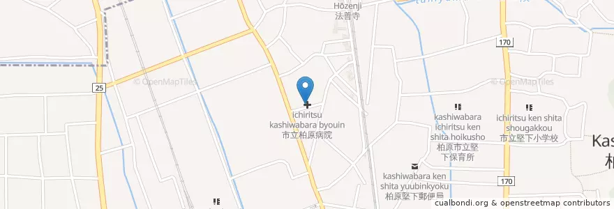 Mapa de ubicacion de 市立柏原病院 en Japón, Prefectura De Osaka, 八尾市, 柏原市.