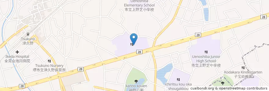 Mapa de ubicacion de 市立津久野中学校 en Japon, Préfecture D'Osaka, Sakai, 西区.