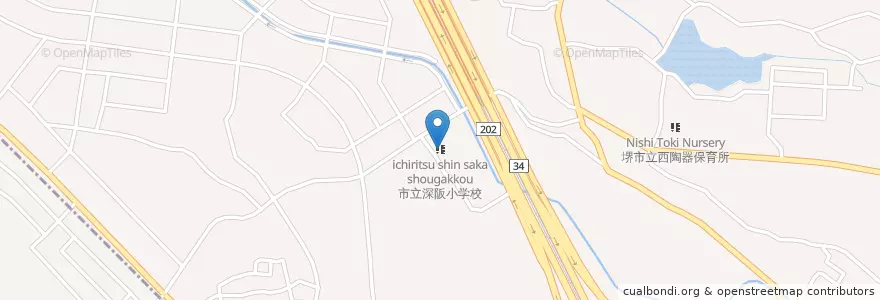 Mapa de ubicacion de 市立深阪小学校 en 日本, 大阪府, 堺市, 南区.