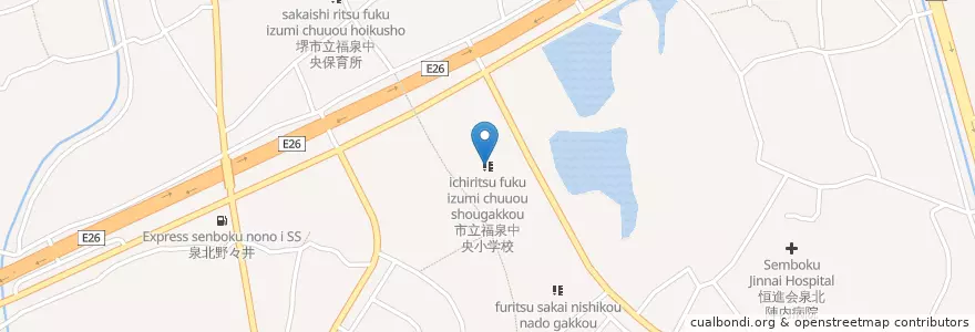 Mapa de ubicacion de 市立福泉中央小学校 en Japonya, 大阪府, 堺市, 南区.