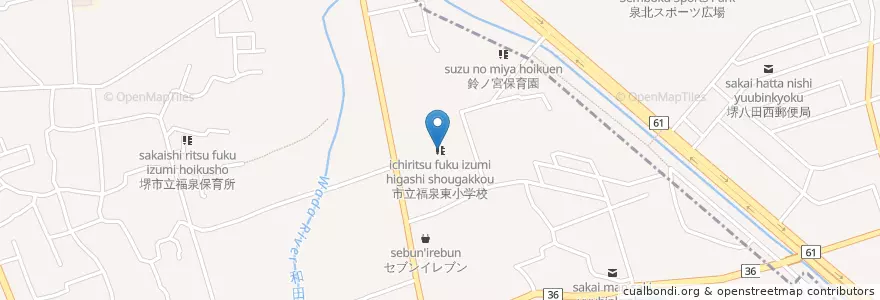 Mapa de ubicacion de 市立福泉東小学校 en Japon, Préfecture D'Osaka, Sakai, 西区.