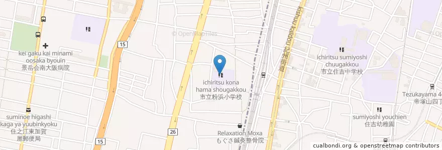 Mapa de ubicacion de 市立粉浜小学校 en Japon, Préfecture D'Osaka, 大阪市, 住之江区.