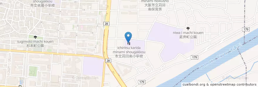 Mapa de ubicacion de 市立苅田南小学校 en Japan, Osaka Prefecture, Osaka.