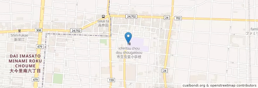Mapa de ubicacion de 市立長堂小学校 en Japão, 大阪府, 東大阪市.