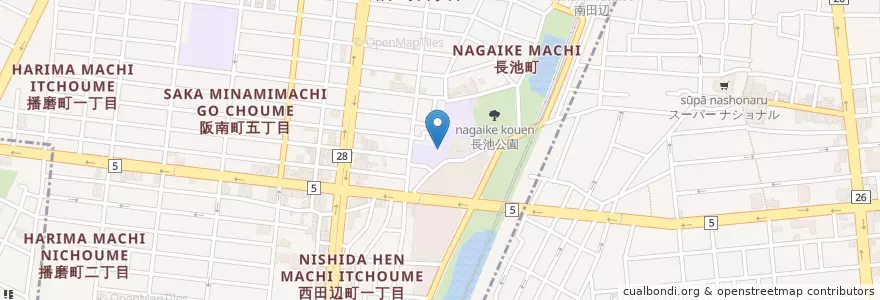 Mapa de ubicacion de 市立長池小学校 en 日本, 大阪府, 大阪市, 阿倍野区.