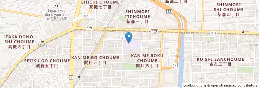 Mapa de ubicacion de 市立関目小学校 en Japan, Osaka Prefecture, Osaka, Asahi Ward.