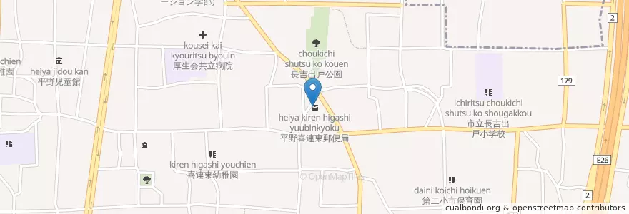 Mapa de ubicacion de 平野喜連東郵便局 en Japan, 大阪府, Osaka, 平野区.