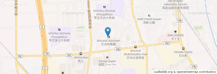 Mapa de ubicacion de 庄内幼稚園 en 日本, 大阪府, 豊中市.