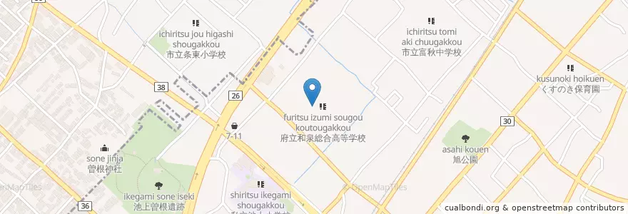 Mapa de ubicacion de 府立和泉総合高等学校 en 日本, 大阪府, 和泉市.