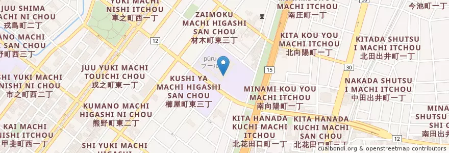 Mapa de ubicacion de 府立泉陽高等学校 en 日本, 大阪府, 堺市, 堺区.
