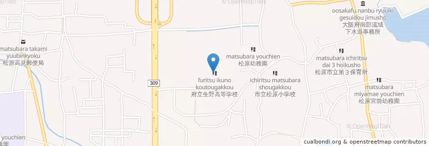 Mapa de ubicacion de 府立生野高等学校 en 日本, 大阪府, 松原市.