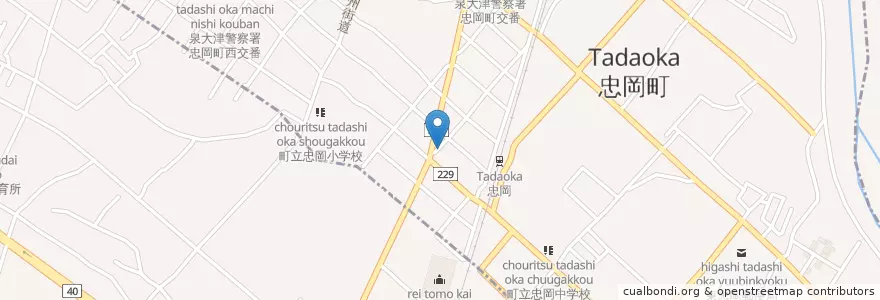 Mapa de ubicacion de 忠岡郵便局 en Japan, 大阪府, 泉北郡, 忠岡町.