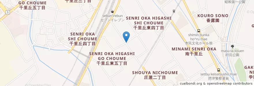 Mapa de ubicacion de 摂津千里丘東郵便局 en 日本, 大阪府, 摂津市.
