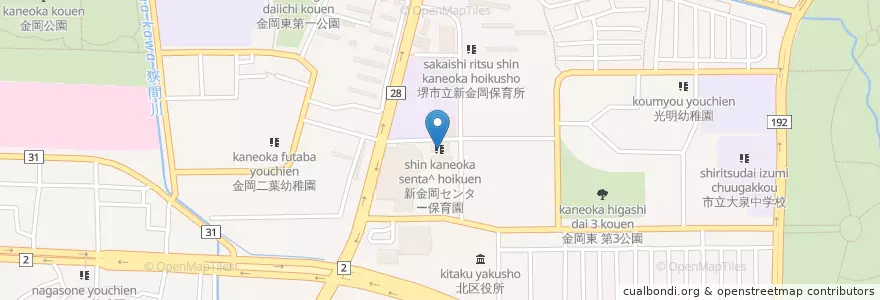 Mapa de ubicacion de 新金岡センター保育園 en Japan, 大阪府, 堺市, 北区.