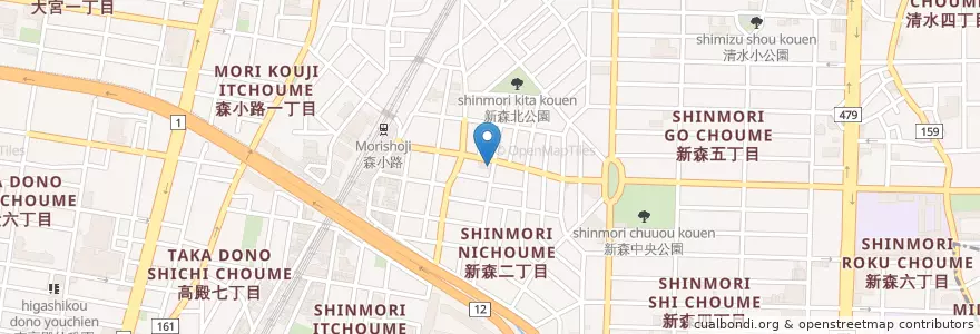 Mapa de ubicacion de 旭新森郵便局 en Japan, Präfektur Osaka, 大阪市, 旭区.