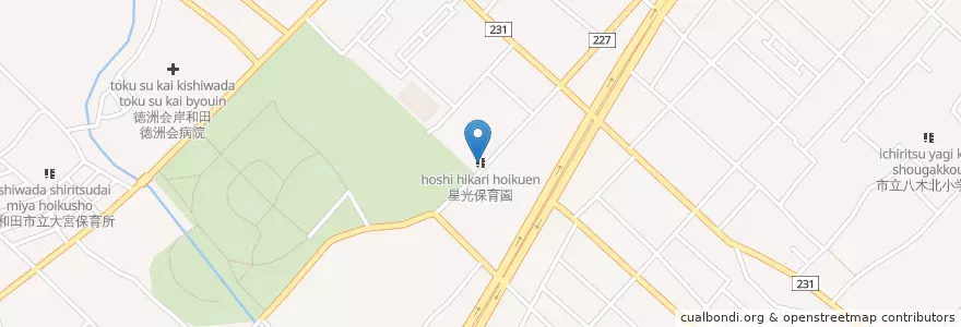 Mapa de ubicacion de 星光保育園 en Jepun, 大阪府, 岸和田市.