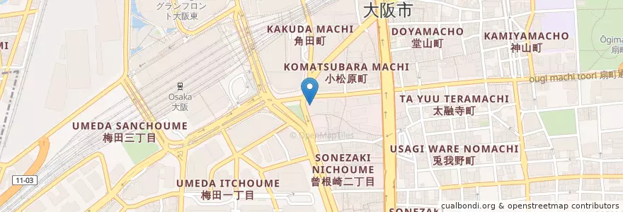Mapa de ubicacion de 曽根崎警察署梅田地下街交番 en Japan, Osaka Prefecture, Osaka, Kita Ward.