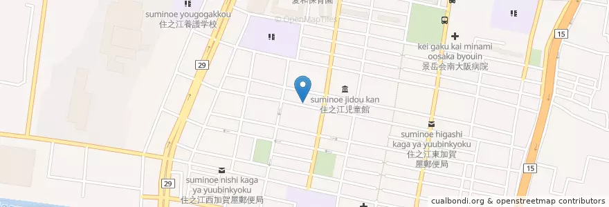 Mapa de ubicacion de 木津川厚生会加賀屋病院 en Япония, Осака, 大阪市, 住之江区.