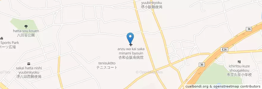 Mapa de ubicacion de 杏和会阪南病院 en Japon, Préfecture D'Osaka, Sakai, 中区.