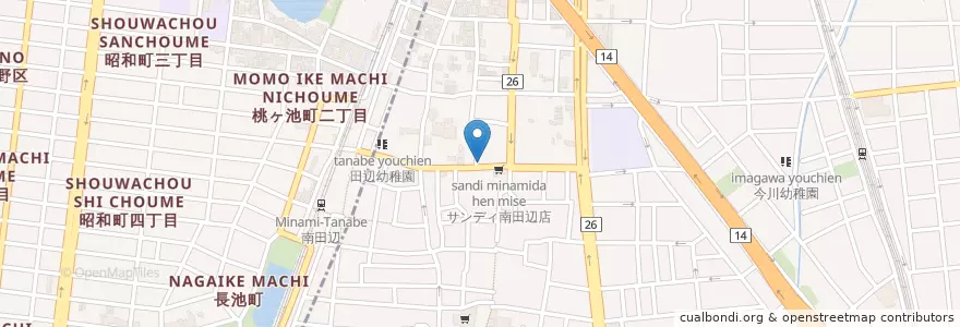 Mapa de ubicacion de 東住吉田辺郵便局 en Japan, Osaka Prefecture, Osaka, Higashisumiyoshi Ward.