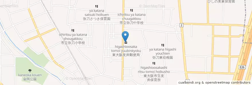 Mapa de ubicacion de 東大阪友井郵便局 en 日本, 大阪府, 東大阪市.