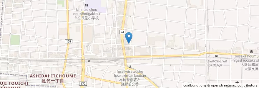 Mapa de ubicacion de 東大阪市消防局西消防署長堂分署 en 日本, 大阪府, 東大阪市.