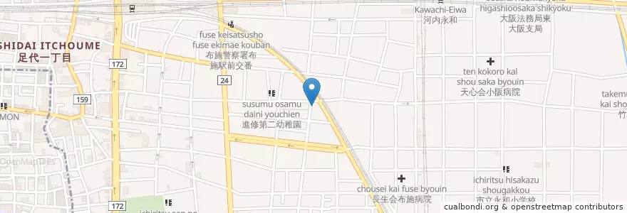 Mapa de ubicacion de 東大阪荒川郵便局 en Japonya, 大阪府, 東大阪市.