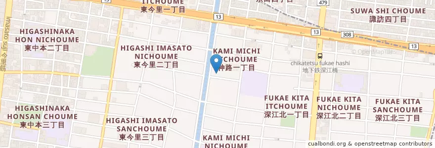 Mapa de ubicacion de 東成神路郵便局 en Япония, Осака, 大阪市, 東成区.