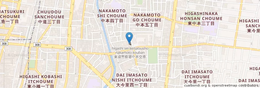 Mapa de ubicacion de 東成警察署中本交番 en Japonya, 大阪府, 大阪市, 東成区.