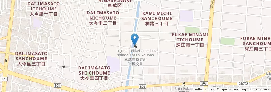 Mapa de ubicacion de 東成警察署新道橋交番 en Япония, Осака, 大阪市, 東成区.