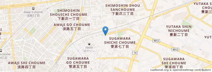Mapa de ubicacion de 東淀川菅原七郵便局 (Higashi yodogawa sugawara nana postoffice) en ژاپن, 大阪府, 大阪市, 東淀川区.