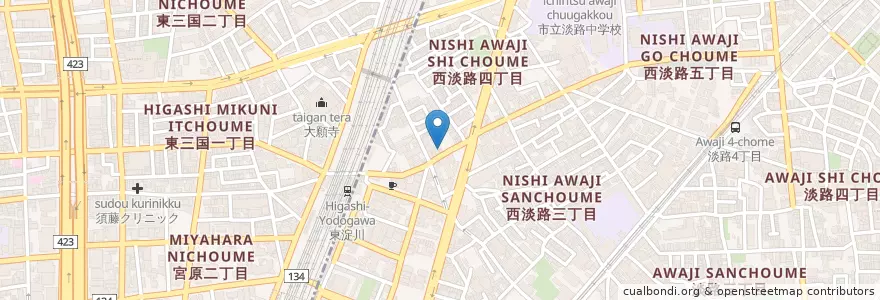 Mapa de ubicacion de 東淀川西淡路郵便局 en Japon, Préfecture D'Osaka, 大阪市, 東淀川区.