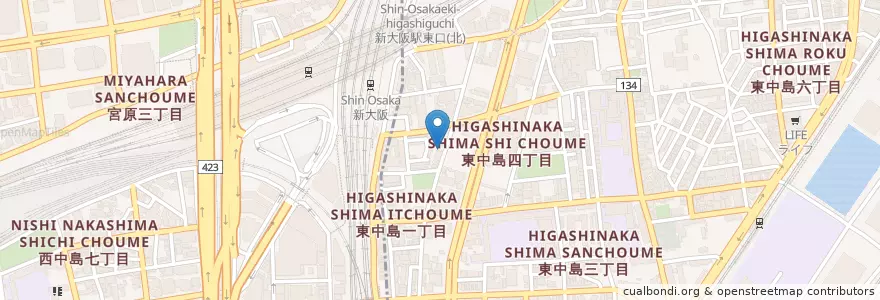 Mapa de ubicacion de 東淀川警察署新大阪駅東交番 en Japan, 大阪府, Osaka, 淀川区.