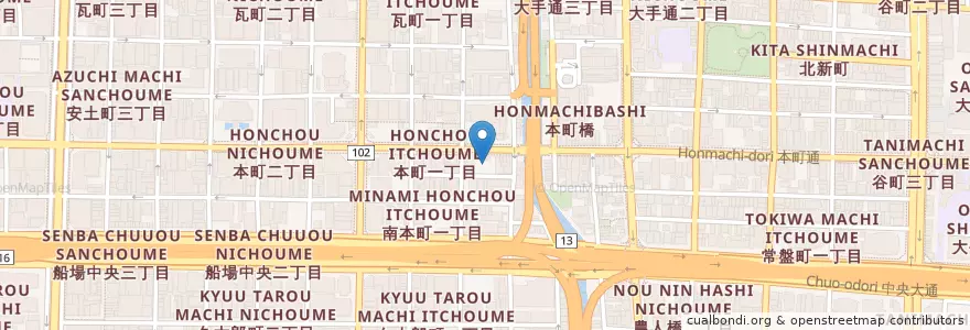Mapa de ubicacion de 東警察署 en Japan, 大阪府, Osaka, 中央区.
