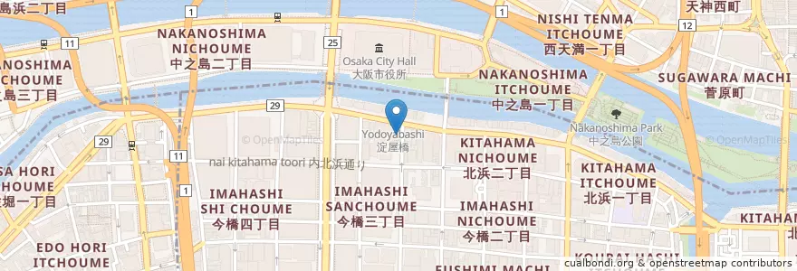 Mapa de ubicacion de 東警察署北浜交番 en Jepun, 大阪府, 大阪市, 中央区, 北区.