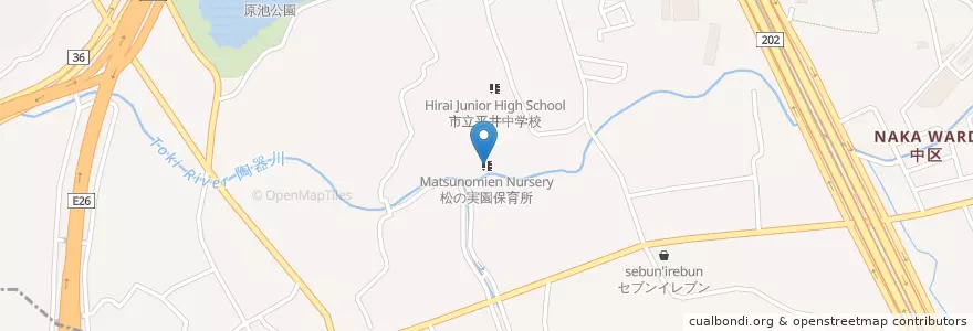 Mapa de ubicacion de Matsunomien Nursery en Japan, Osaka Prefecture, Sakai, Naka Ward.
