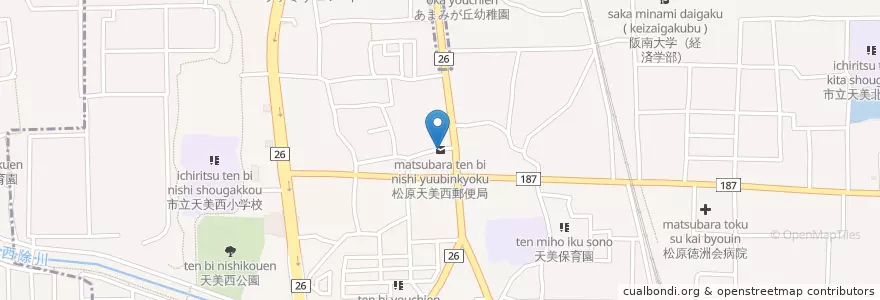 Mapa de ubicacion de 松原天美西郵便局 en Japan, Präfektur Osaka, 松原市.