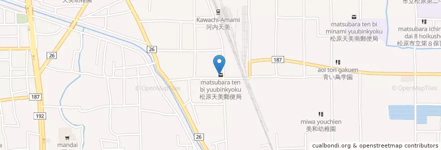Mapa de ubicacion de 松原天美郵便局 en اليابان, أوساكا, 松原市.