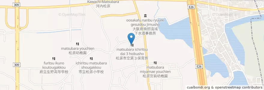 Mapa de ubicacion de 松原市立第３保育所 en Japan, Präfektur Osaka, 松原市.