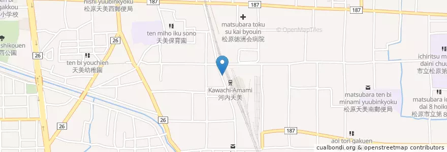 Mapa de ubicacion de 松原警察署河内天美駅前交番 en 日本, 大阪府, 松原市.