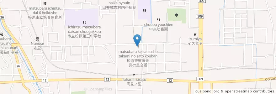 Mapa de ubicacion de 松原警察署高見の里交番 en Giappone, Prefettura Di Osaka, 松原市.