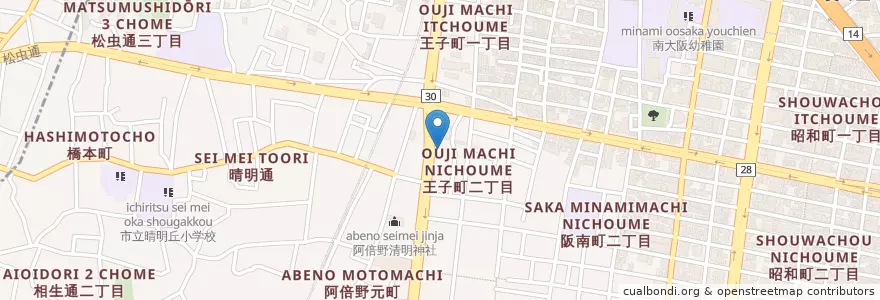 Mapa de ubicacion de 松虫幼稚園 en Japan, Osaka Prefecture, Osaka, Abeno Ward.