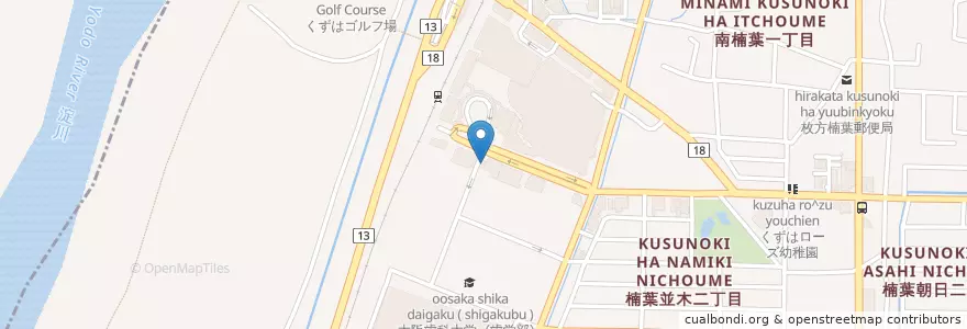 Mapa de ubicacion de 枚方警察署楠葉交番 en 日本, 大阪府, 枚方市.