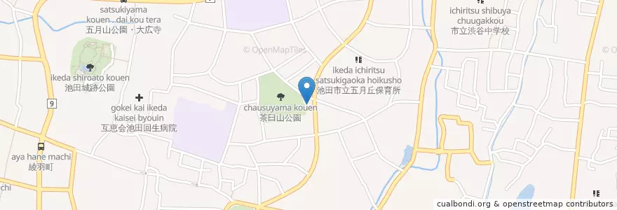Mapa de ubicacion de 池田五月丘郵便局 en اليابان, أوساكا, 池田市.