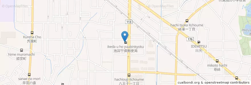 Mapa de ubicacion de 池田宇保郵便局 en 日本, 大阪府, 池田市.