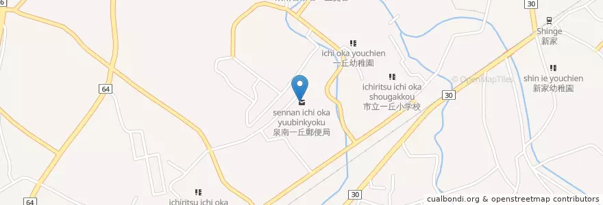 Mapa de ubicacion de 泉南一丘郵便局 en Япония, Осака, 泉南市.