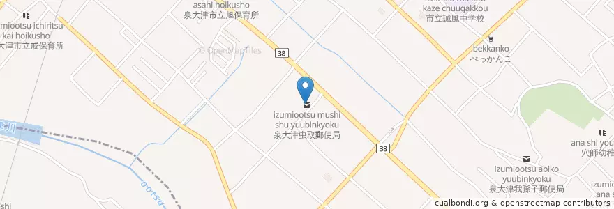 Mapa de ubicacion de 泉大津虫取郵便局 en Jepun, 大阪府, 泉大津市.